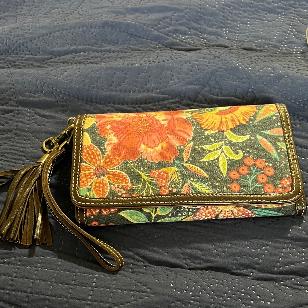 Floral Brown Clutch with Tassel
